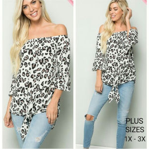 1 LEFT Plus Size Leopard Print Off Shoulder Top